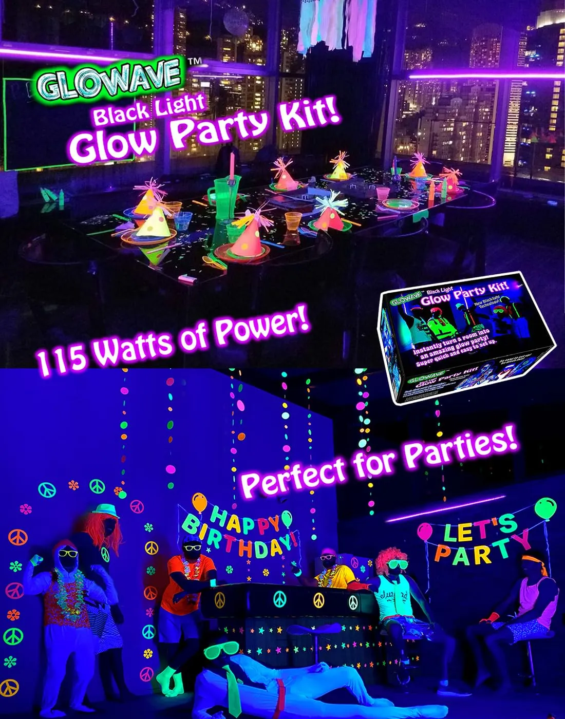 Glow Party Blacklight Led Strip Kit 115w Uv Lights for Neon Party