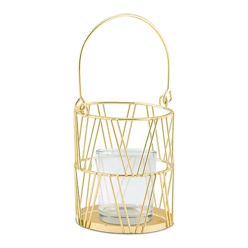 GOLD GEOMETRIC CANDLE LANTERN (2/pkg)