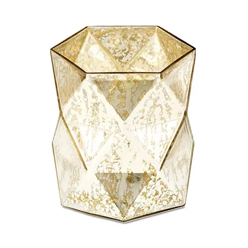 GOLD GEOMETRIC MERCURY GLASS HURRICANE VASE