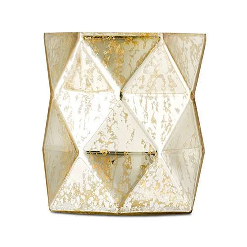 GOLD GEOMETRIC MERCURY GLASS HURRICANE VASE