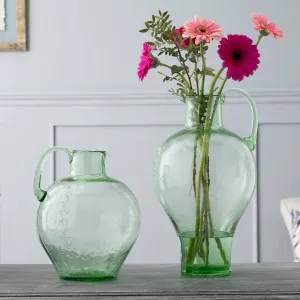 Green Glass Jug - Vintage Style Decorative Pitcher Vase