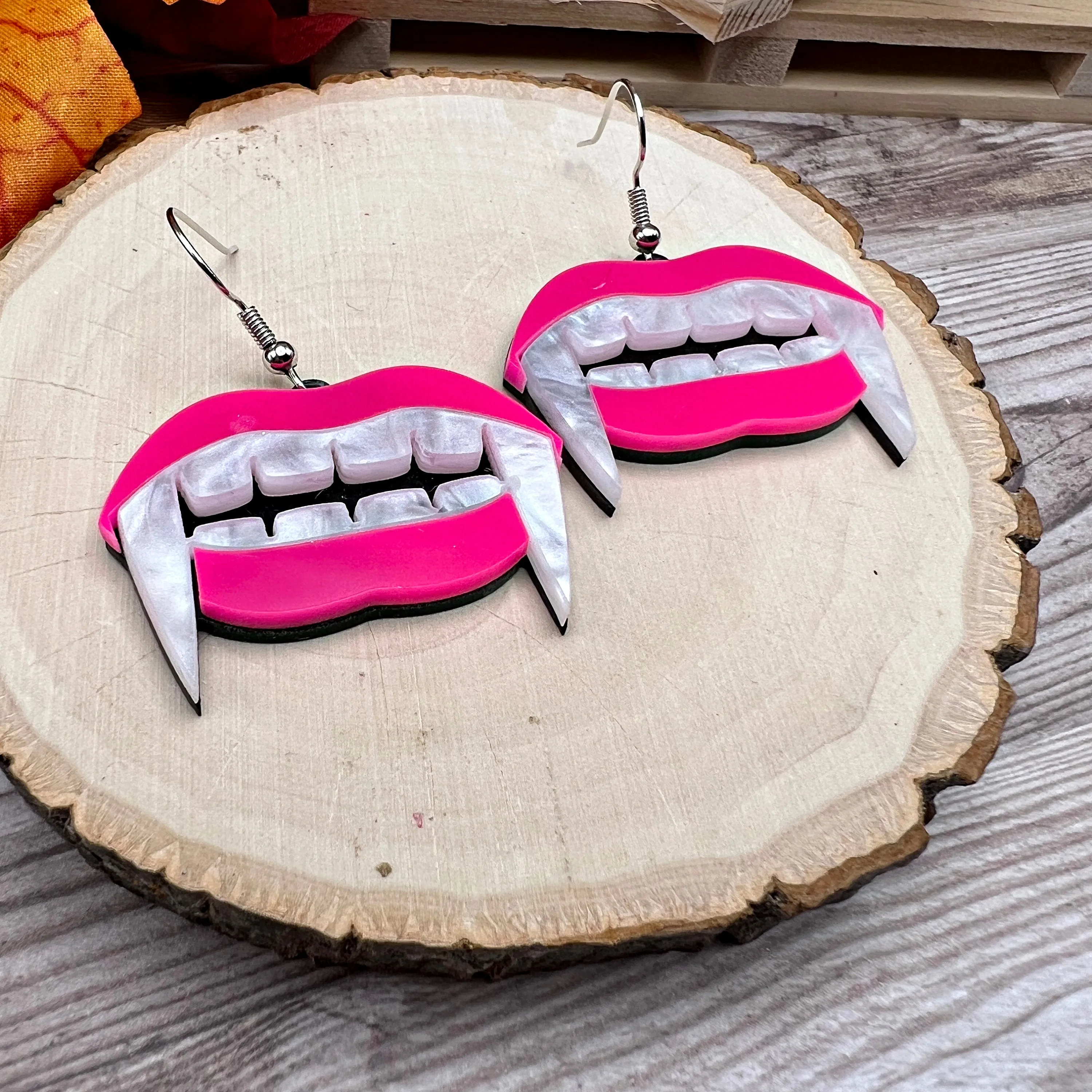 Halloween Fang Teeth Creepy Goth Hypoallergenic Acrylic Earrings - Clearance