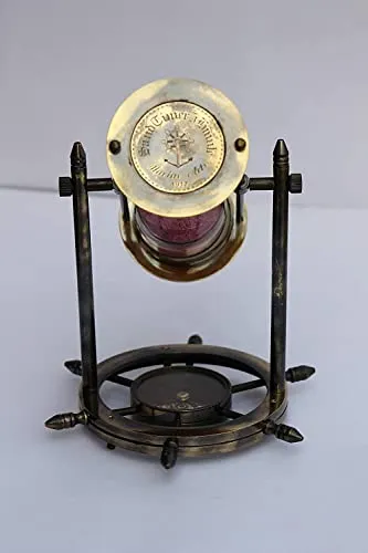 Handcrafted Hourglass Black Brass Sand Timer Antique Finish Nautical Pink Sand Timer with Wheel Compass Base for Home & Office Desk Decor (5min)