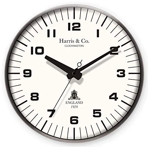 Harris & Co. Clockmasters Metal Silent Sweep Noiseless Technology Analog Wall Clock (14 Inch) Model-Park Lane-Grey