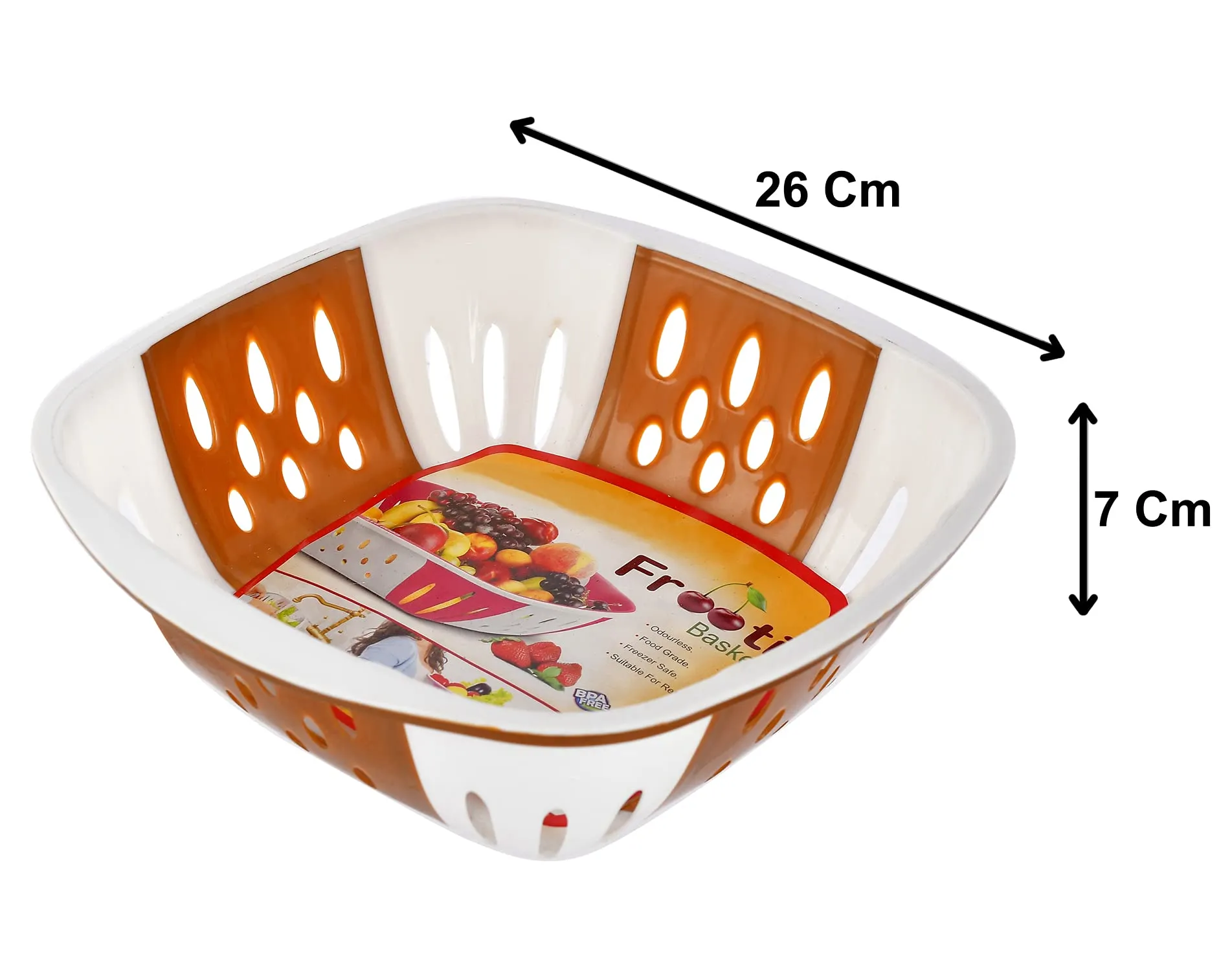 Heart Home Large Multi-Purpose Plastic Storage Baskets for Fruits Vegetables and Kitchen Fridge Dining Table- Pack of 2 (Brown)-HS42KUBMART25390