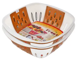 Heart Home Large Multi-Purpose Plastic Storage Baskets for Fruits Vegetables and Kitchen Fridge Dining Table- Pack of 2 (Brown)-HS42KUBMART25390