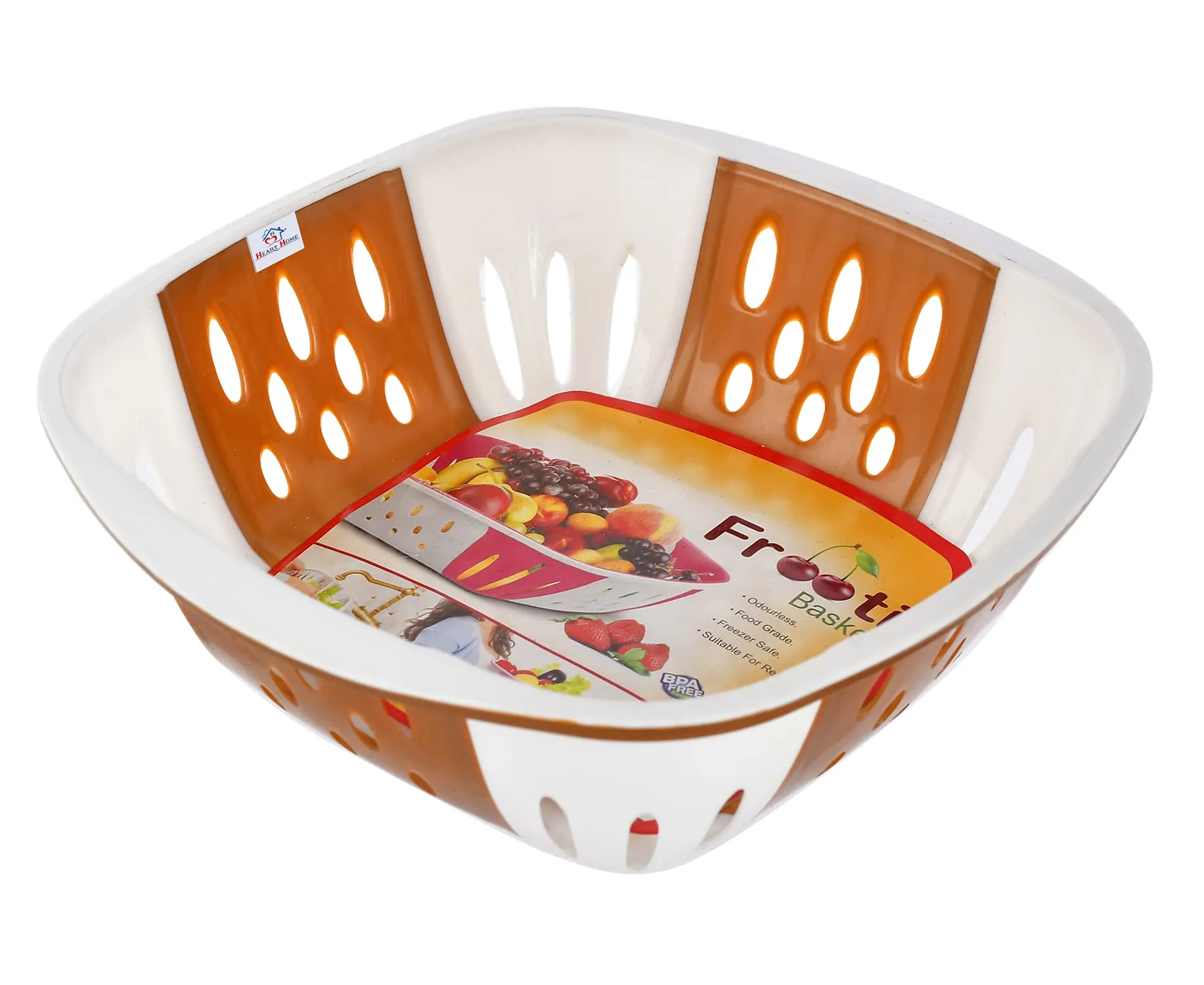 Heart Home Large Multi-Purpose Plastic Storage Baskets for Fruits Vegetables and Kitchen Fridge Dining Table- Pack of 2 (Brown)-HS42KUBMART25390