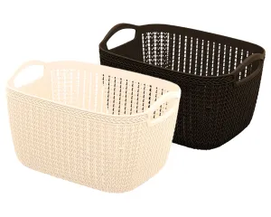 Heart Home Q-5 Designer Plastic Storage Basket For Store Fruits, Vegetables, Magazines, Cosmetics, Stationary Pack of 2 (Beach & Brown)-50HH01640