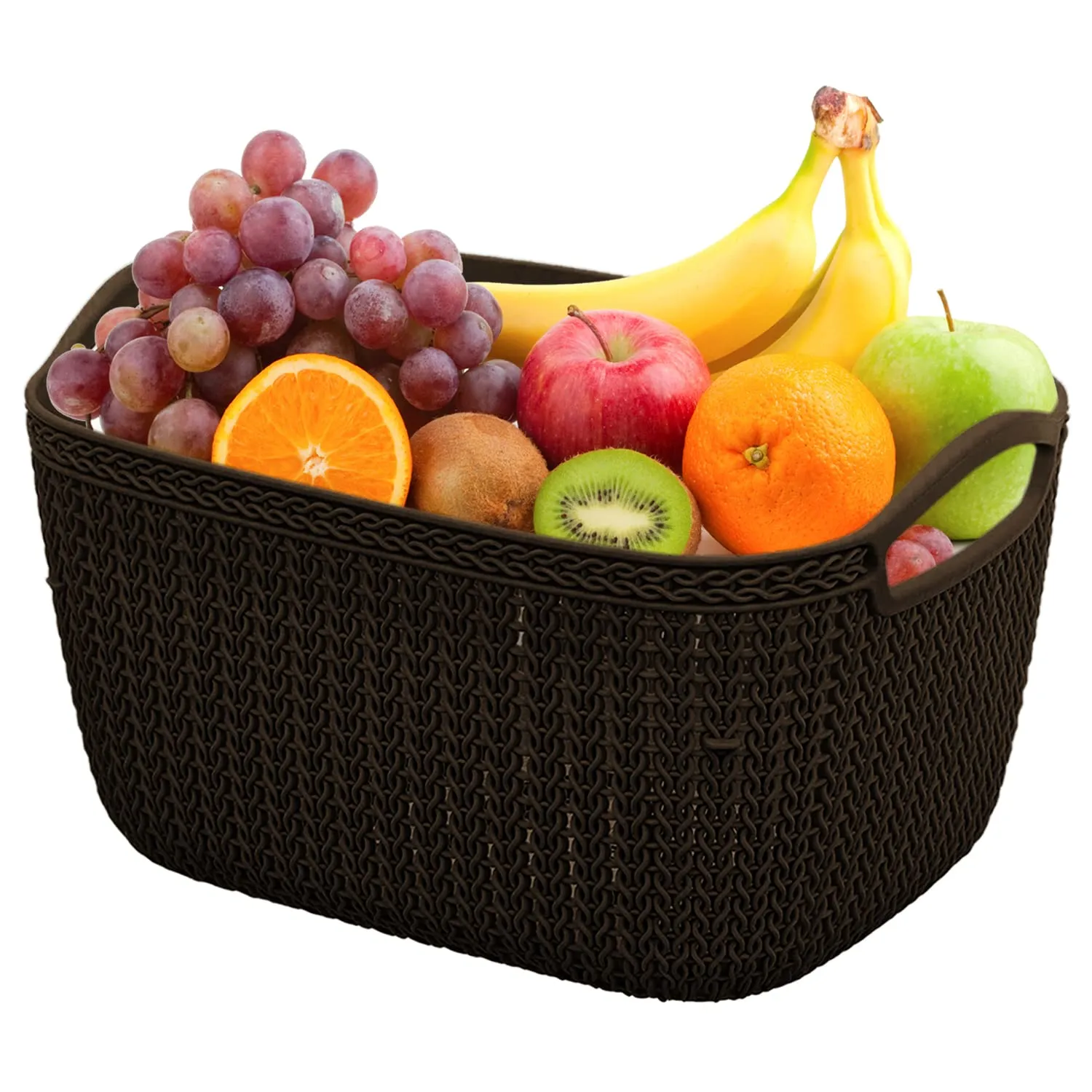 Heart Home Q-5 Designer Plastic Storage Basket For Store Fruits, Vegetables, Magazines, Cosmetics, Stationary Pack of 2 (Beach & Brown)-50HH01640