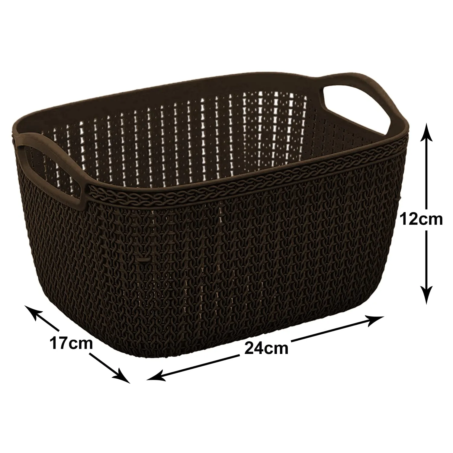 Heart Home Q-5 Designer Plastic Storage Basket For Store Fruits, Vegetables, Magazines, Cosmetics, Stationary Pack of 3 (Brown)-50HH01634