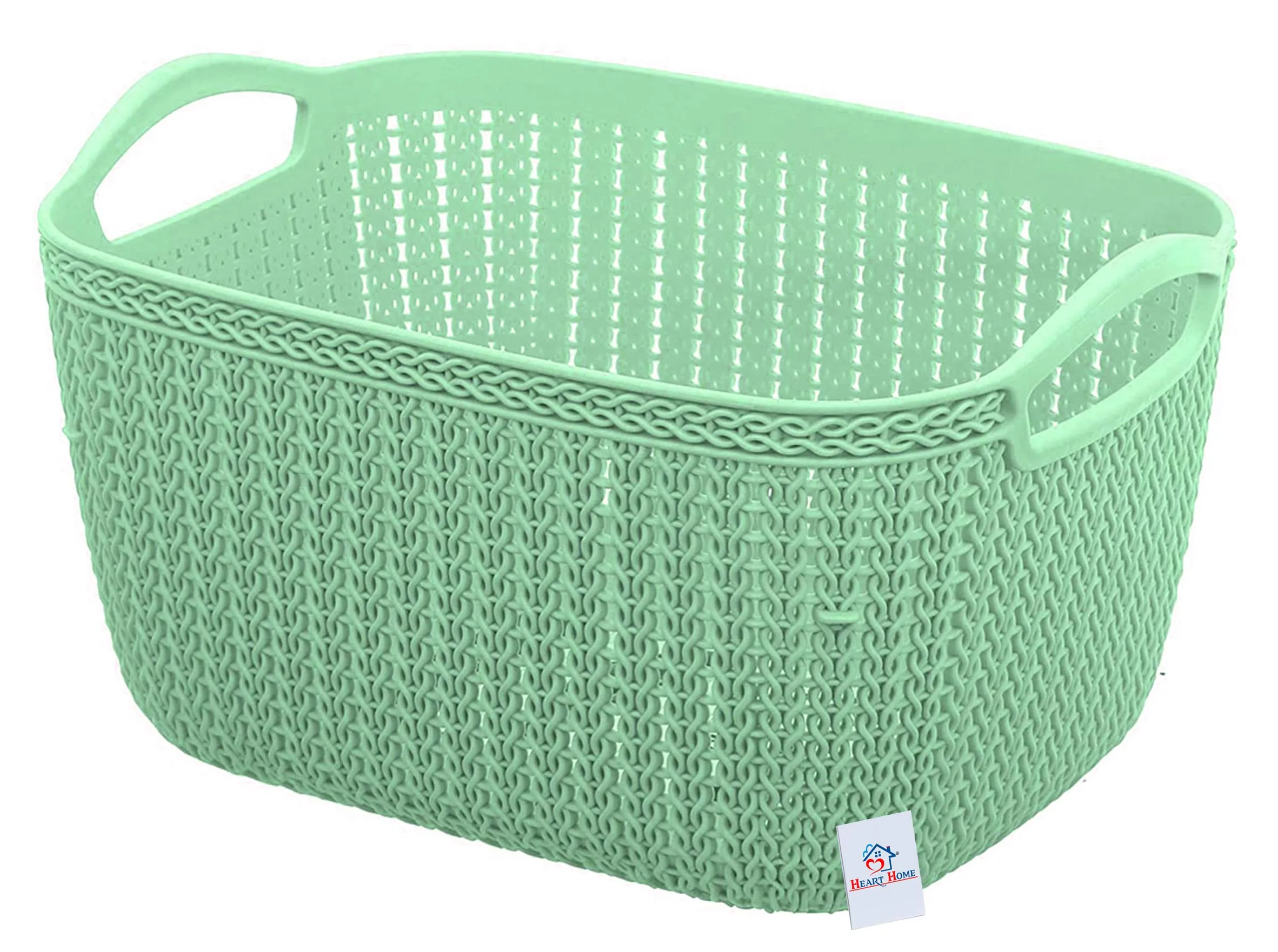 Heart Home Q-5 Unbreakable Plastic 5 Pieces Multipurpose Medium Size Flexible Storage Baskets/Fruit Vegetable Bathroom Stationary Home Basket with Handles (Light Green)-HEART10486