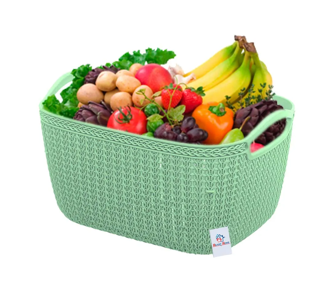 Heart Home Q-5 Unbreakable Plastic 5 Pieces Multipurpose Medium Size Flexible Storage Baskets/Fruit Vegetable Bathroom Stationary Home Basket with Handles (Light Green)-HEART10486