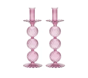 Iris Tall Candle Holder in Lavender, Set of 2 in a Box