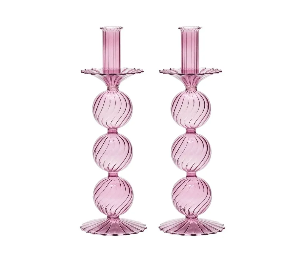 Iris Tall Candle Holder in Lavender, Set of 2 in a Box