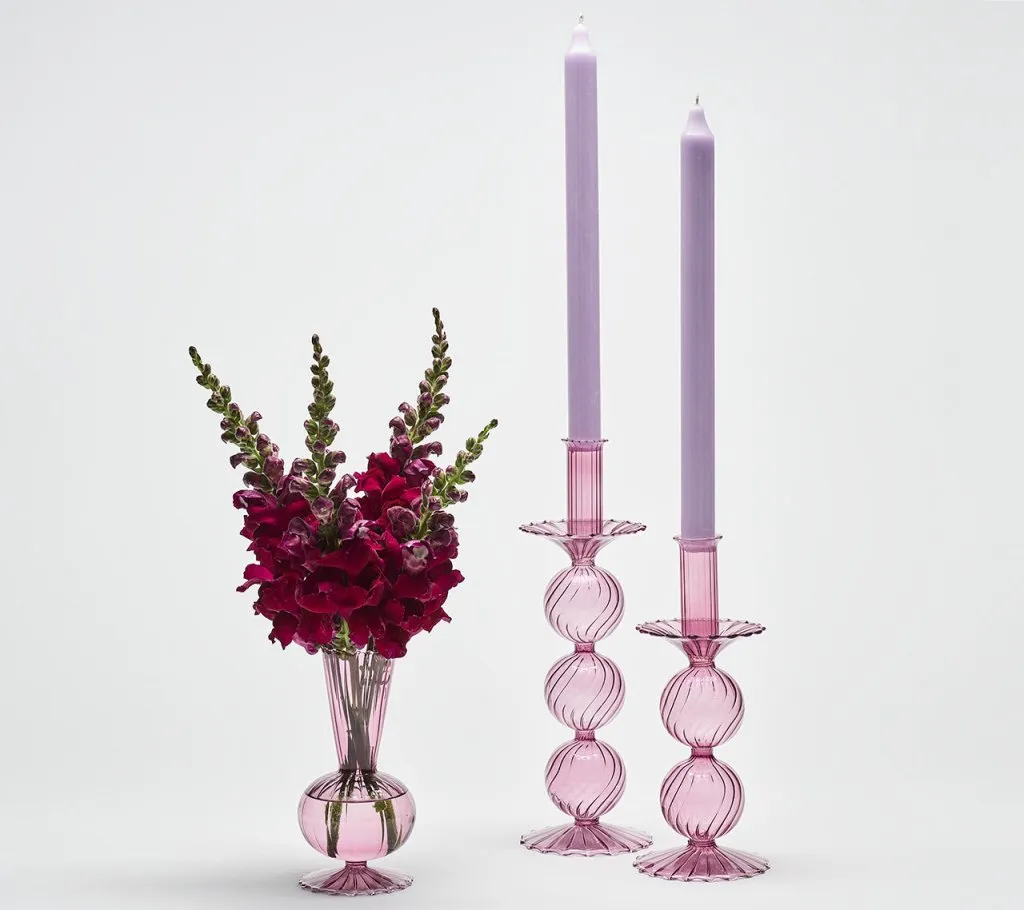 Iris Tall Candle Holder in Lavender, Set of 2 in a Box