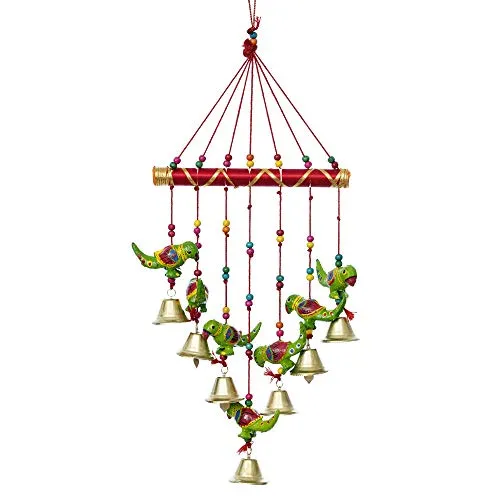 JaipurCrafts Handcrafted Rajasthani Bells Birds Parrot Design Wood Door Wall Hanging Decorative Showpiece for Home and Office Decor Diwali Gift Items - 45 cm (Wood) (Design 9)