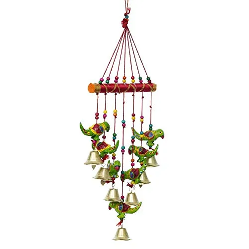 JaipurCrafts Handcrafted Rajasthani Bells Birds Parrot Design Wood Door Wall Hanging Decorative Showpiece for Home and Office Decor Diwali Gift Items - 45 cm (Wood) (Design 9)