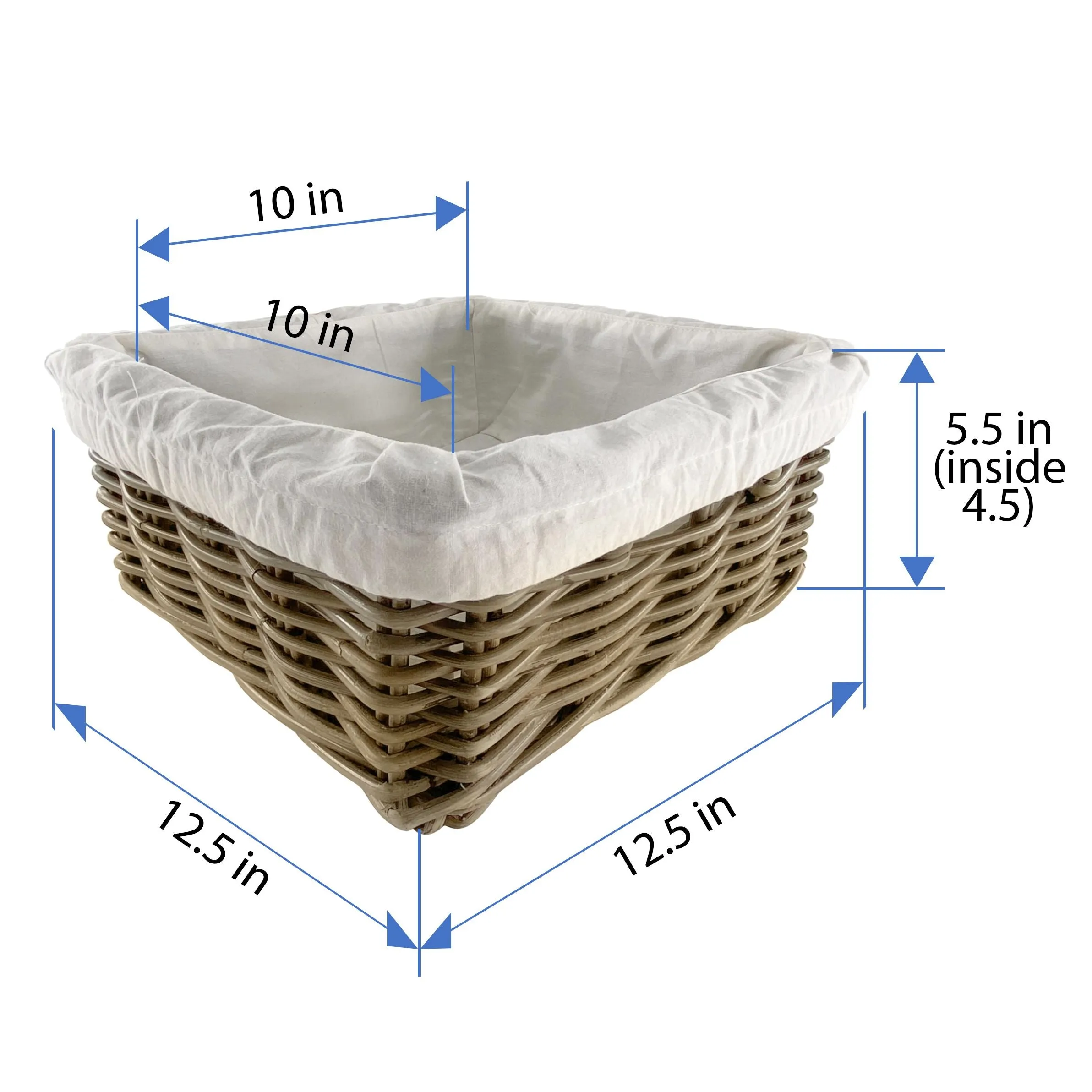 Kobo Rattan Square Shelf Basket with Fabric Liner, 3 Sizes