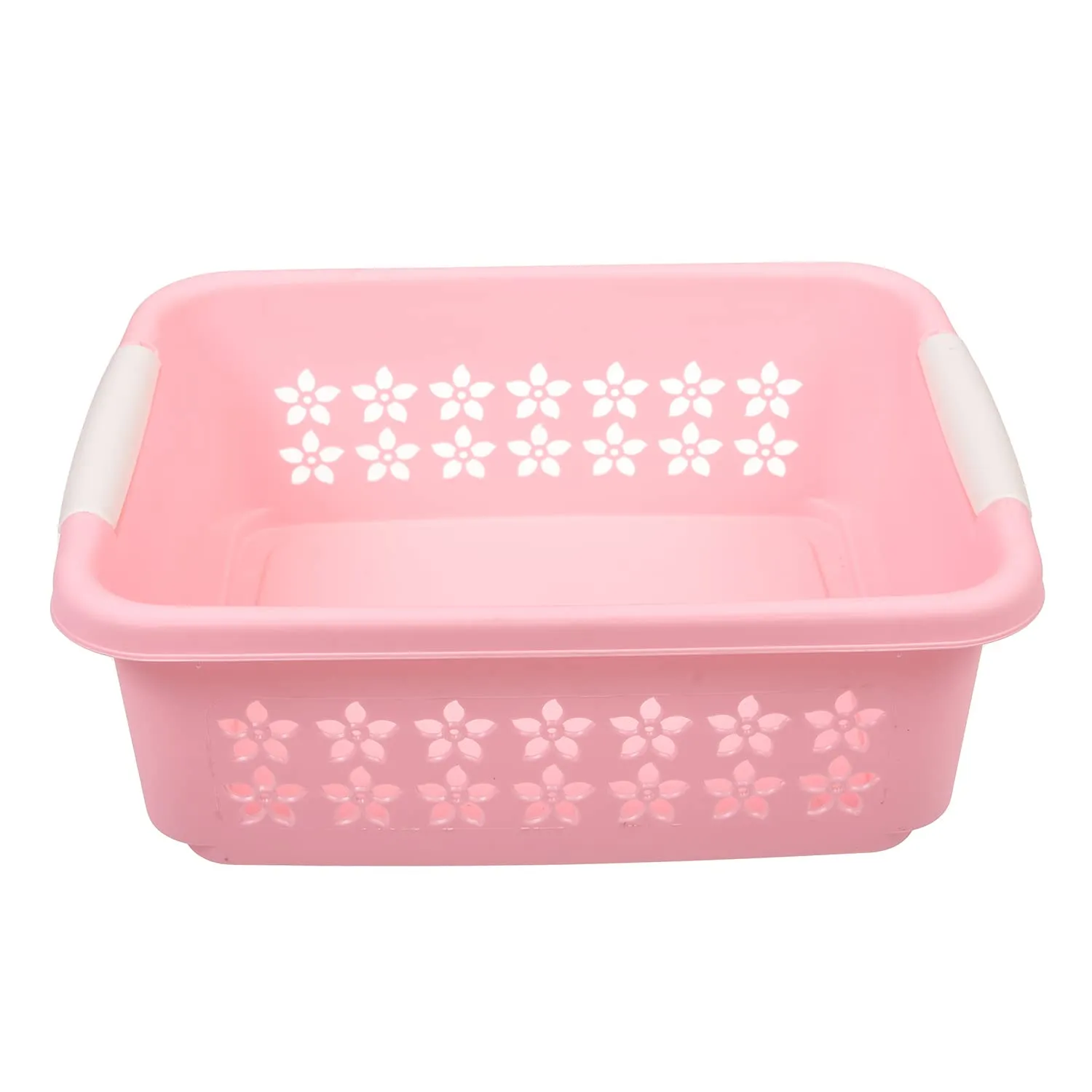 Kuber Industries Multipurpose Rectangle Shape Plastic Storage Basket for Kitchen, Fruit Basket, Office Table, Storage Organizer Medium Pack of 2 (Pink)