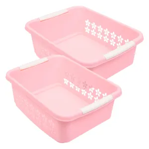 Kuber Industries Multipurpose Rectangle Shape Plastic Storage Basket for Kitchen, Fruit Basket, Office Table, Storage Organizer Medium Pack of 2 (Pink)