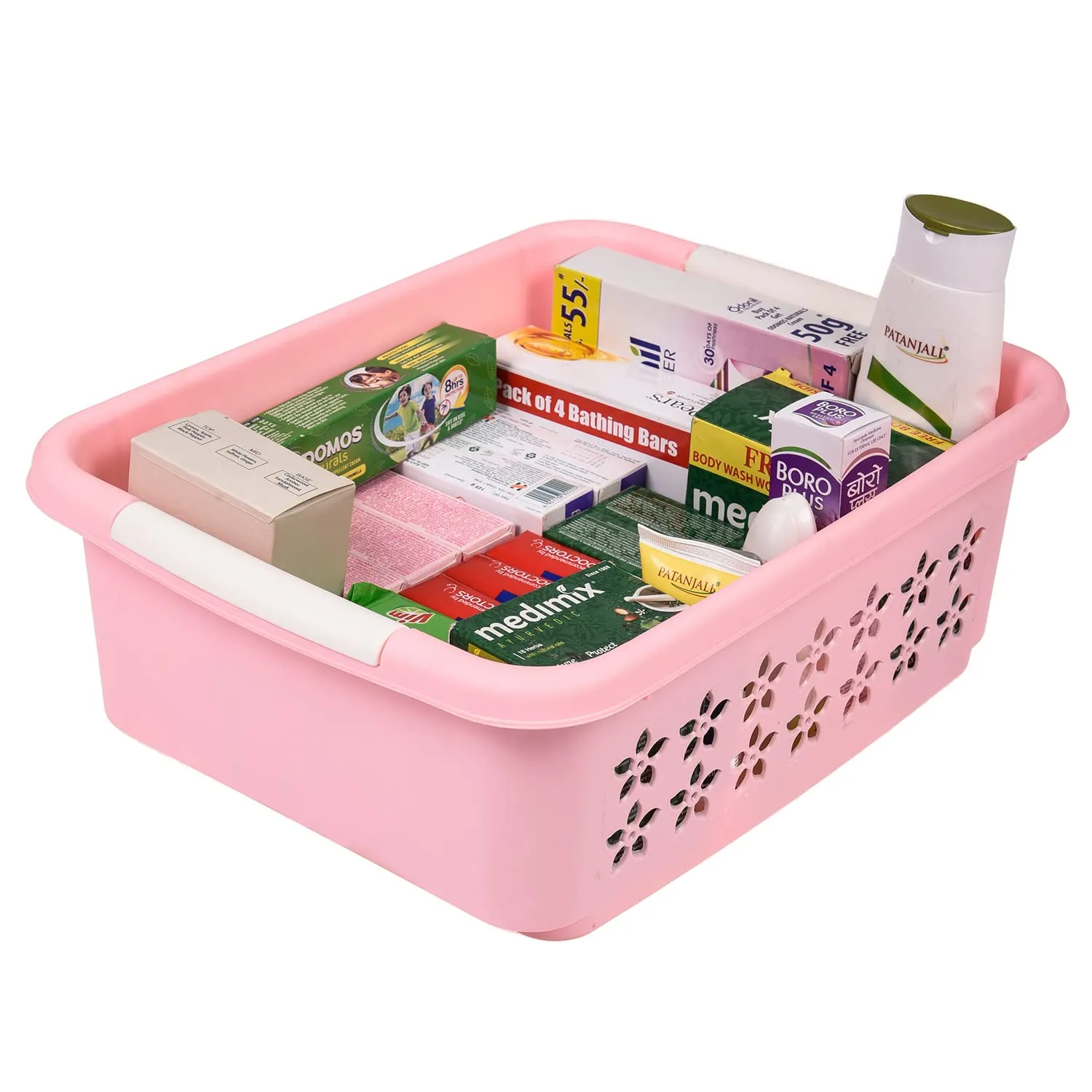 Kuber Industries Multipurpose Rectangle Shape Plastic Storage Basket for Kitchen, Fruit Basket, Office Table, Storage Organizer Medium Pack of 2 (Pink)