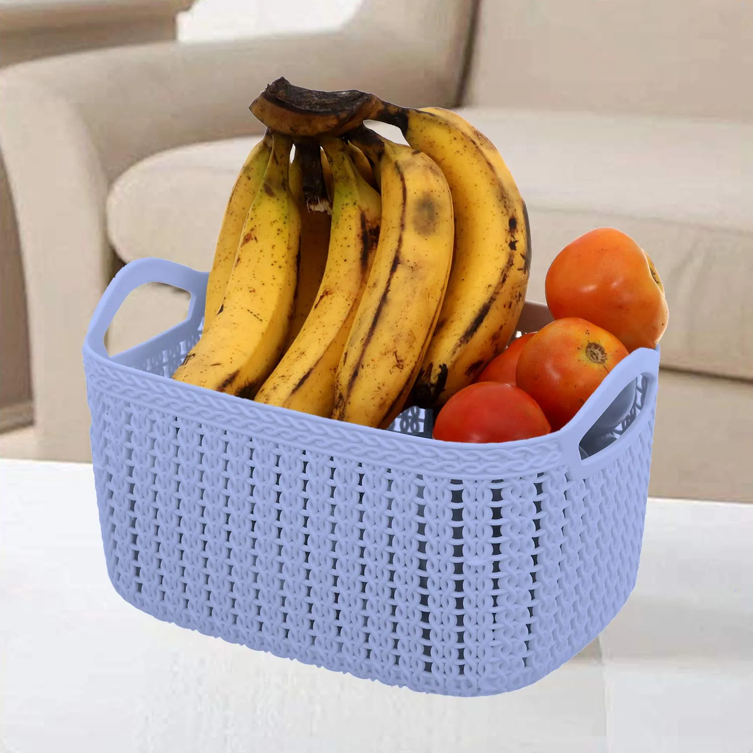 Kuber Industries Plastic Multipurpose Large Size Flexible Storage Baskets/Fruit Vegetable Bathroom Stationary Home Basket with Handles (Grey) -CTKTC42909