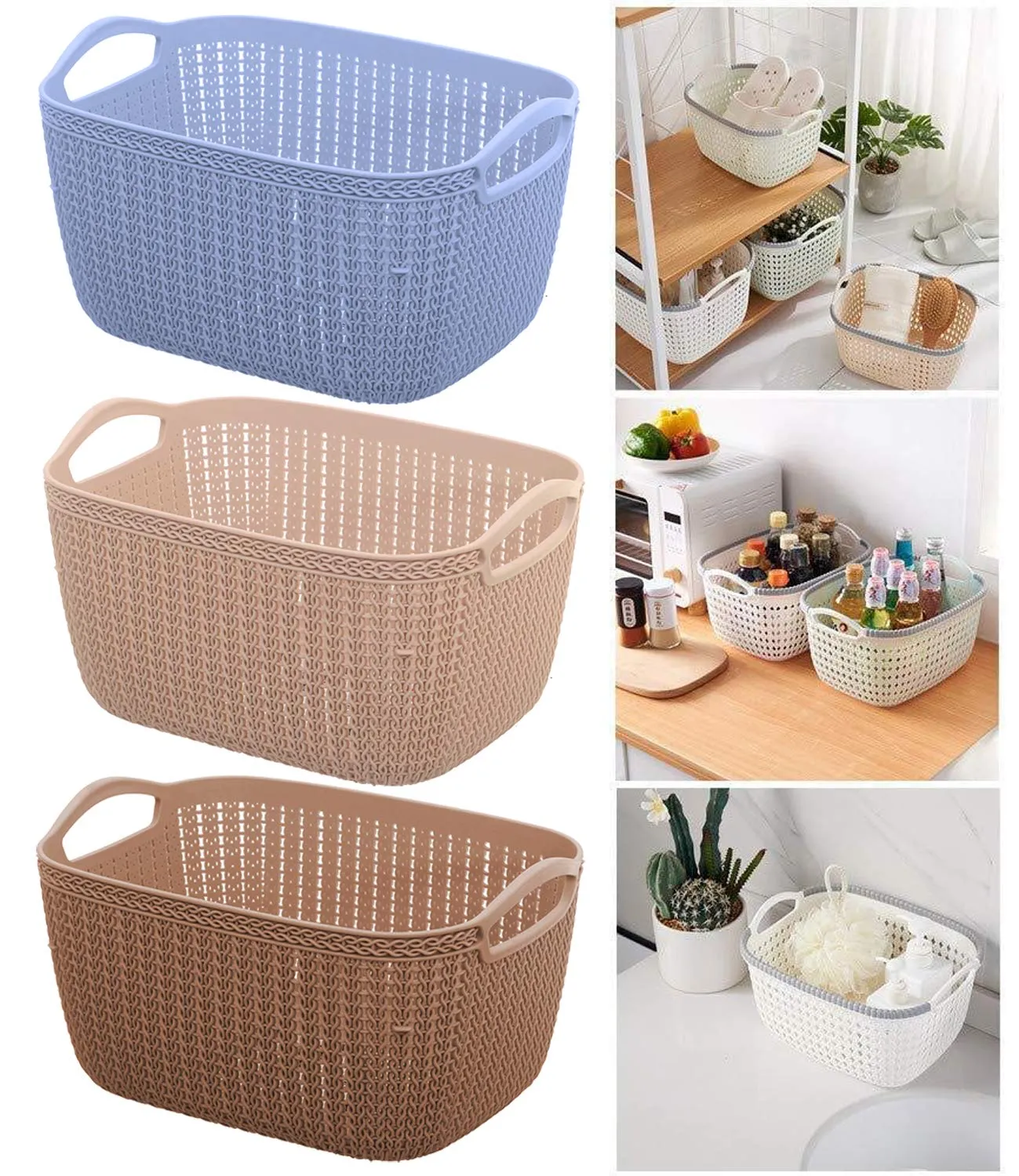 Kuber Industries Plastic Multipurpose Large Size Flexible Storage Baskets/Fruit Vegetable Bathroom Stationary Home Basket with Handles (Grey) -CTKTC42909