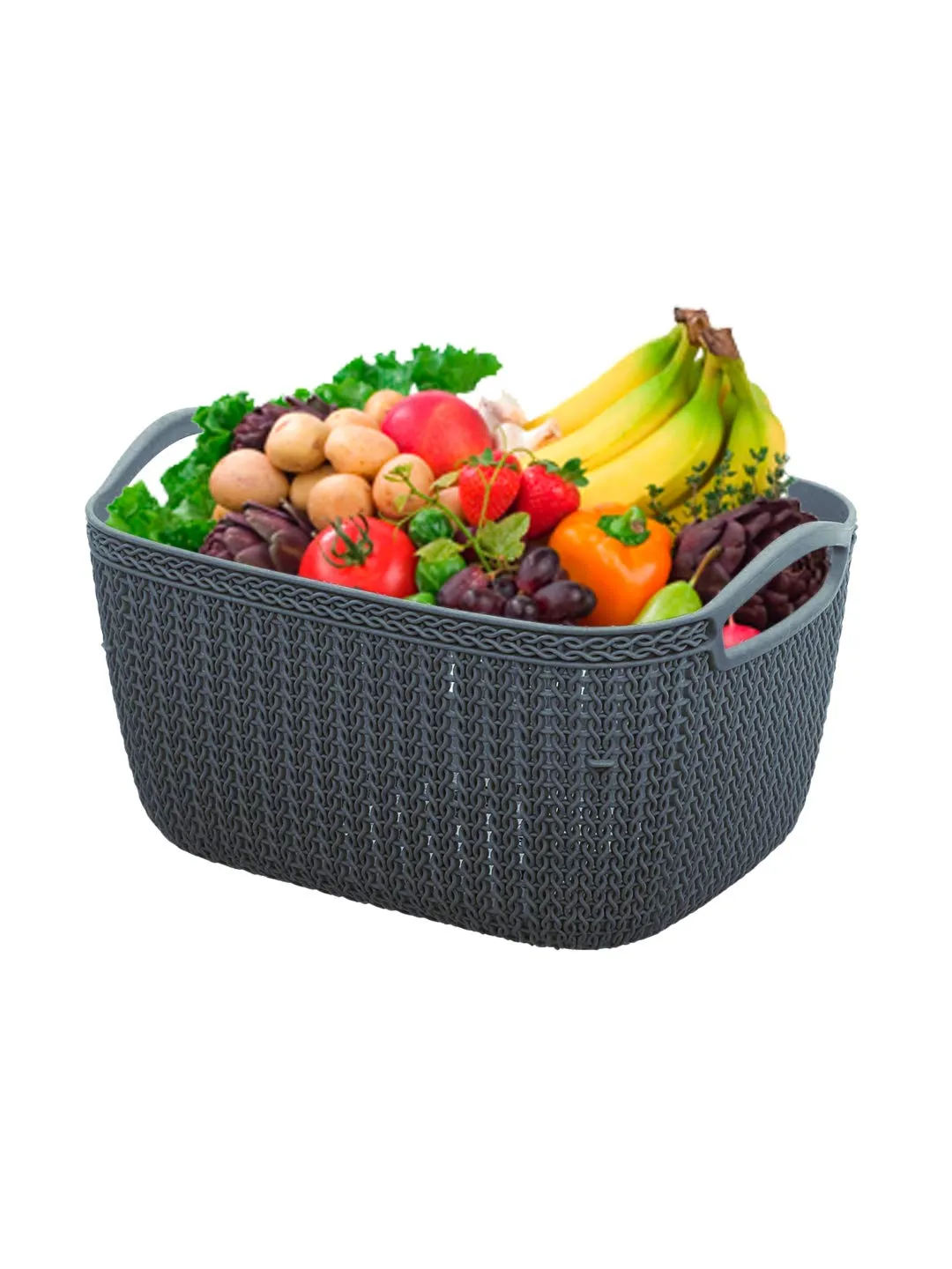 Kuber Industries Q-5 Unbreakable Plastic Multipurpose Medium Size Flexible Storage Baskets/Fruit Vegetable Bathroom Stationary Home Basket with Handles (Grey)