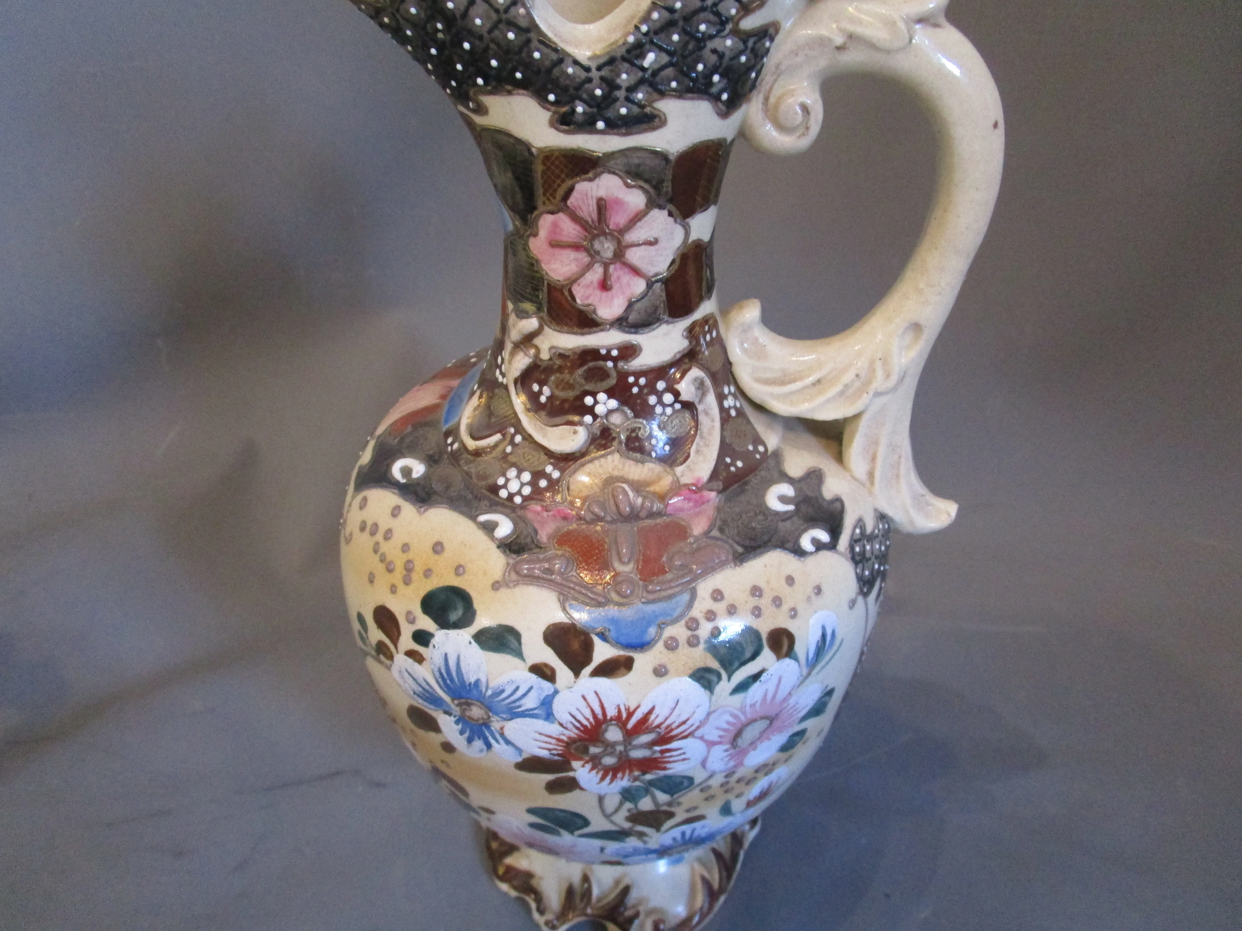 Large Pair Of Satsuma Ware Jug Antique 19th Century