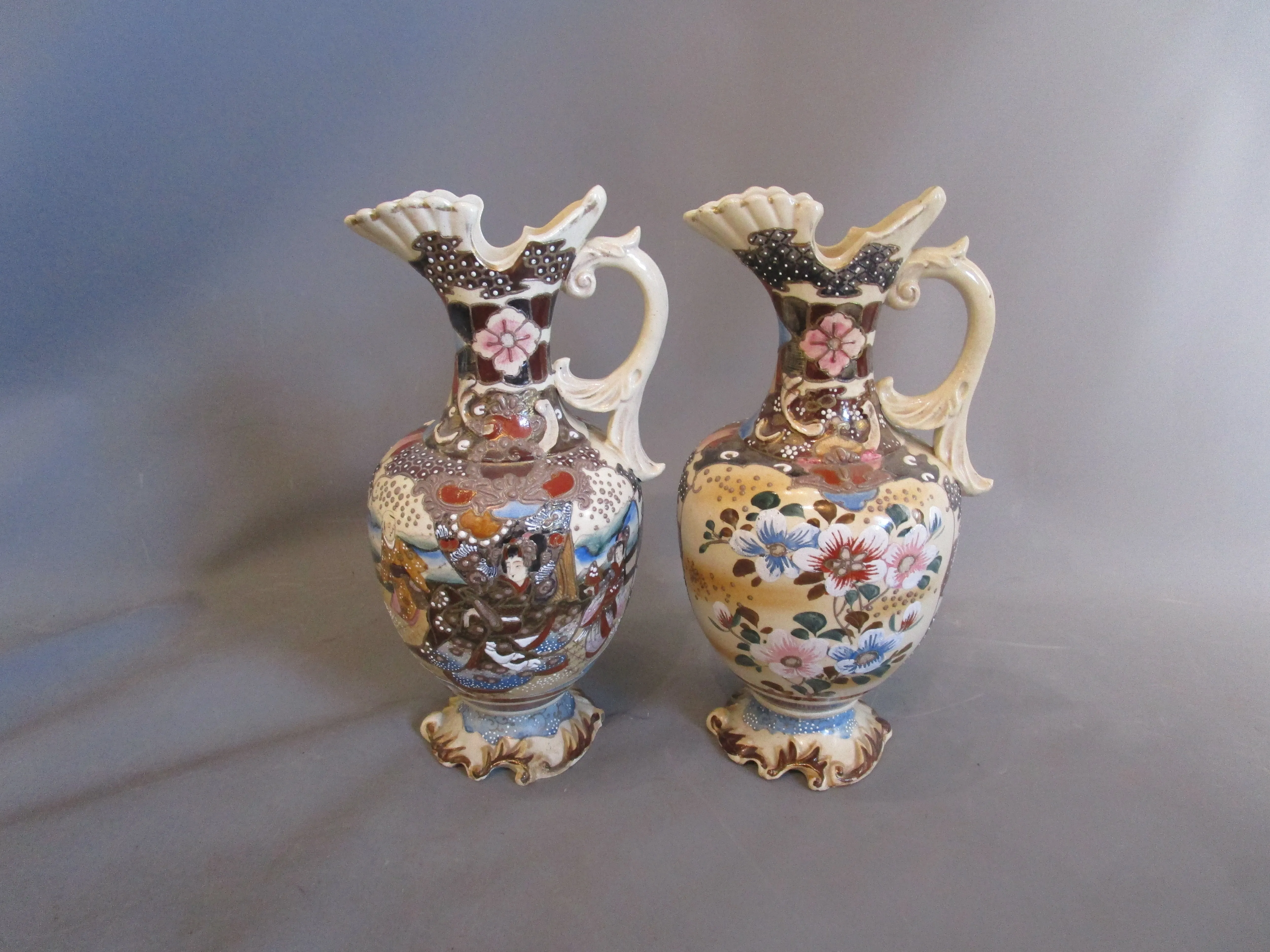 Large Pair Of Satsuma Ware Jug Antique 19th Century