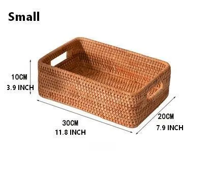 Large Woven Rattan Storage Basket, Rectangular Basket with Handle, Storage Baskets for Living Room