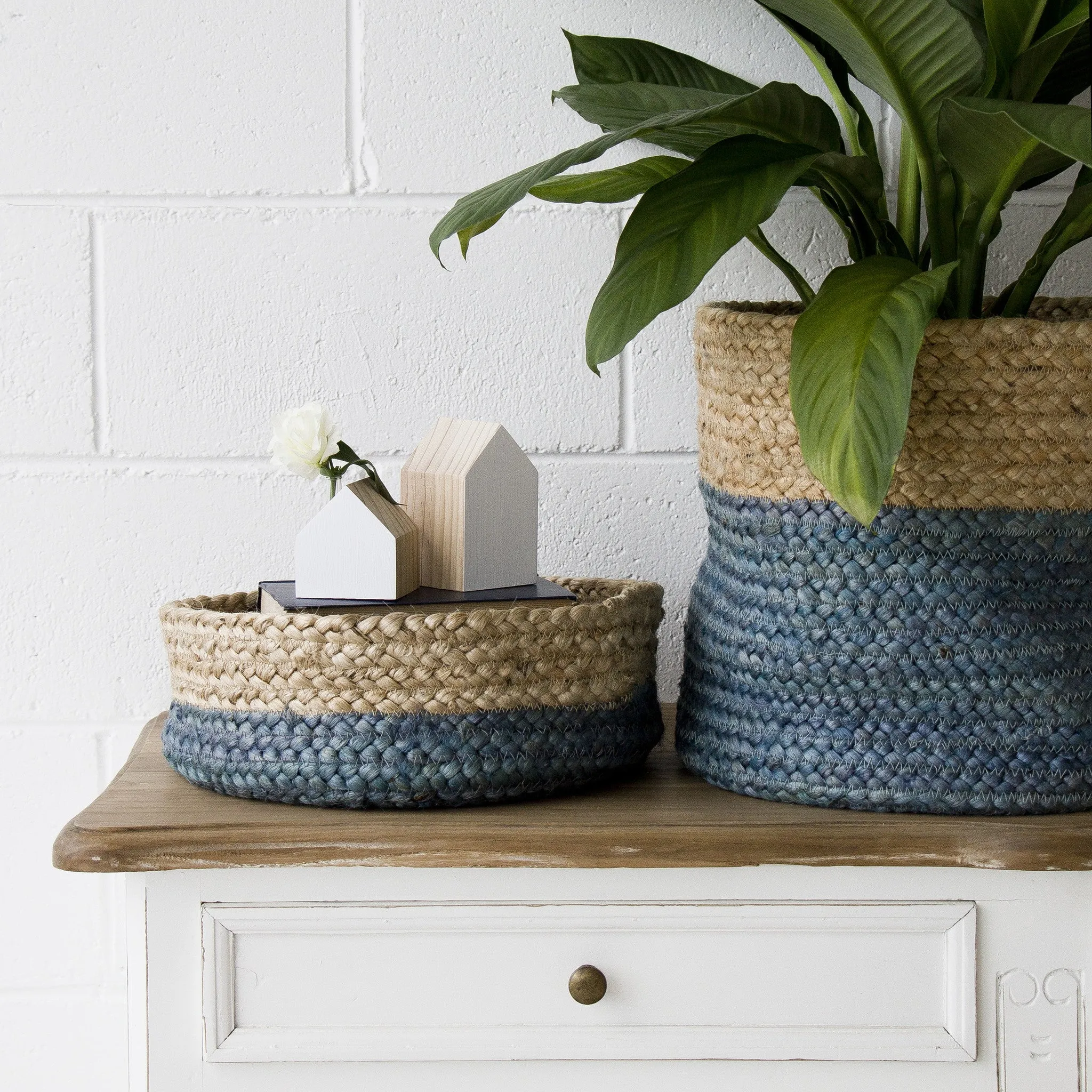 LIGHT BLUE / NATURAL JUTE BASKET BOWLS SET