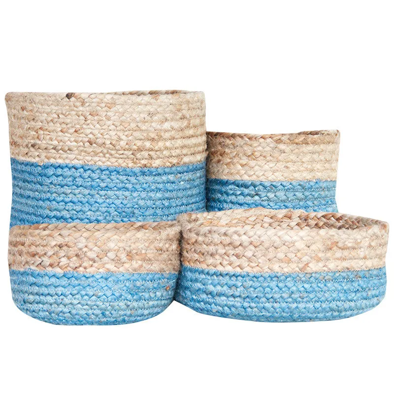 LIGHT BLUE / NATURAL JUTE BASKET BOWLS SET