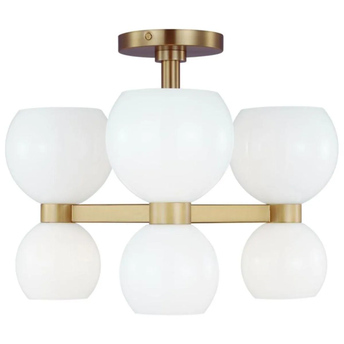 Londyn 20 in. 6 Lights Semi flush Mount Light Brushed Brass finish Milk White Shade