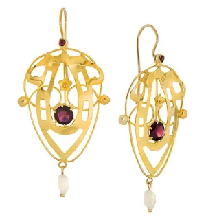 Lyrical Shield Garnet Screw Back Earrings