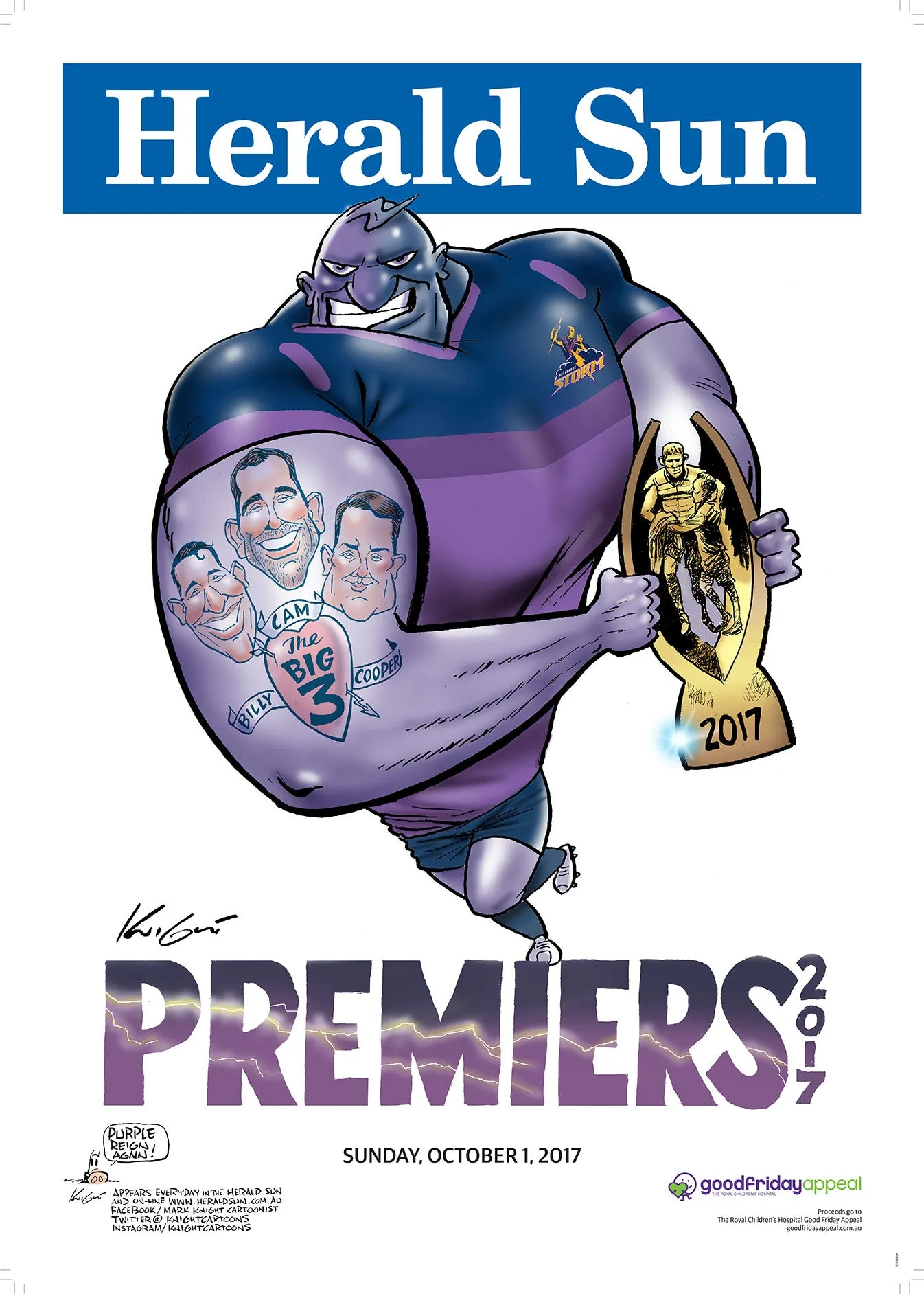 Mark Knight Melbourne Storm Premiership Poster - 2017