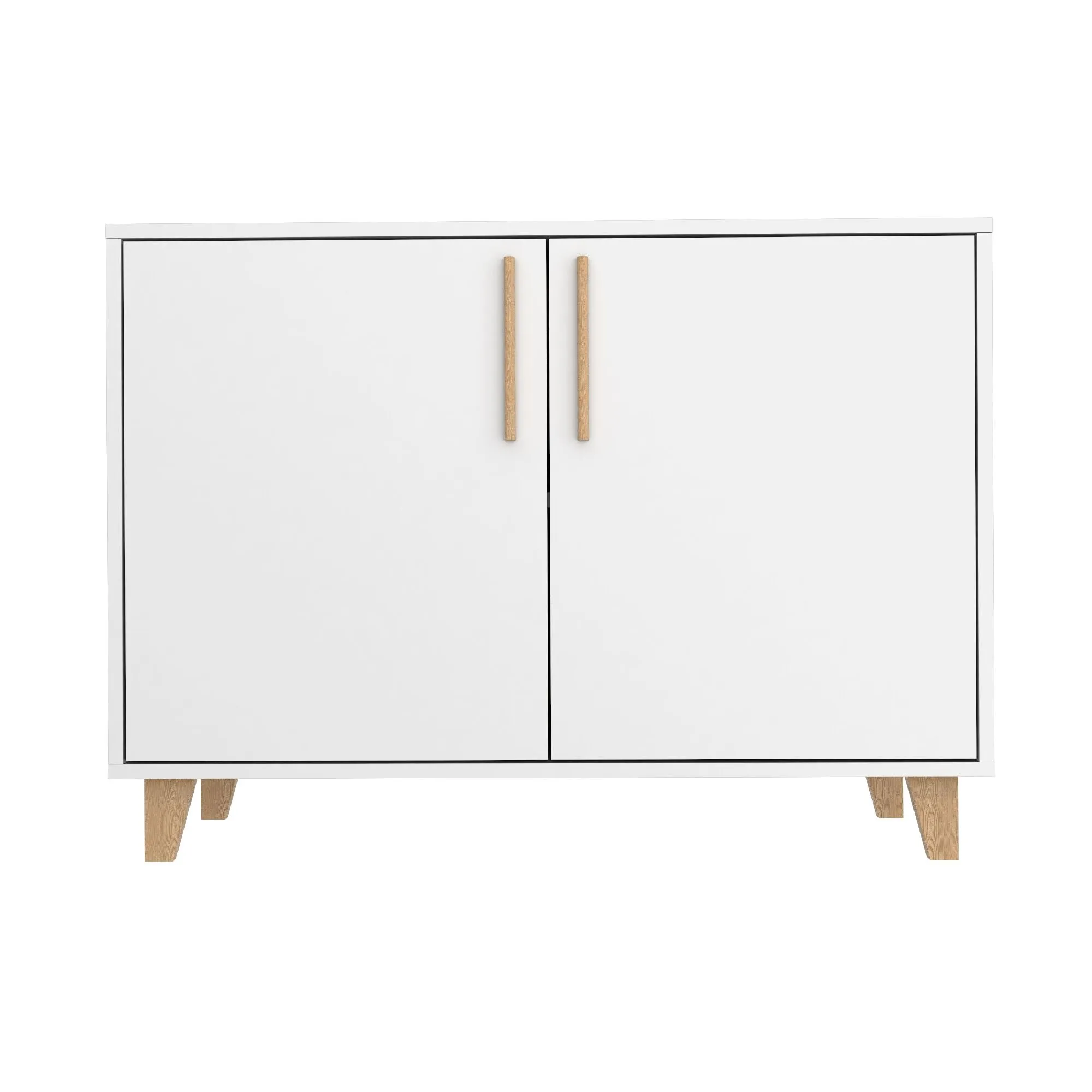 Mid-Century - Modern Herald Double Side Cabinet with 2 Shelves in White