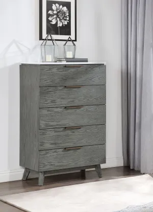 Nathan 5-drawer Chest White Marble and Grey