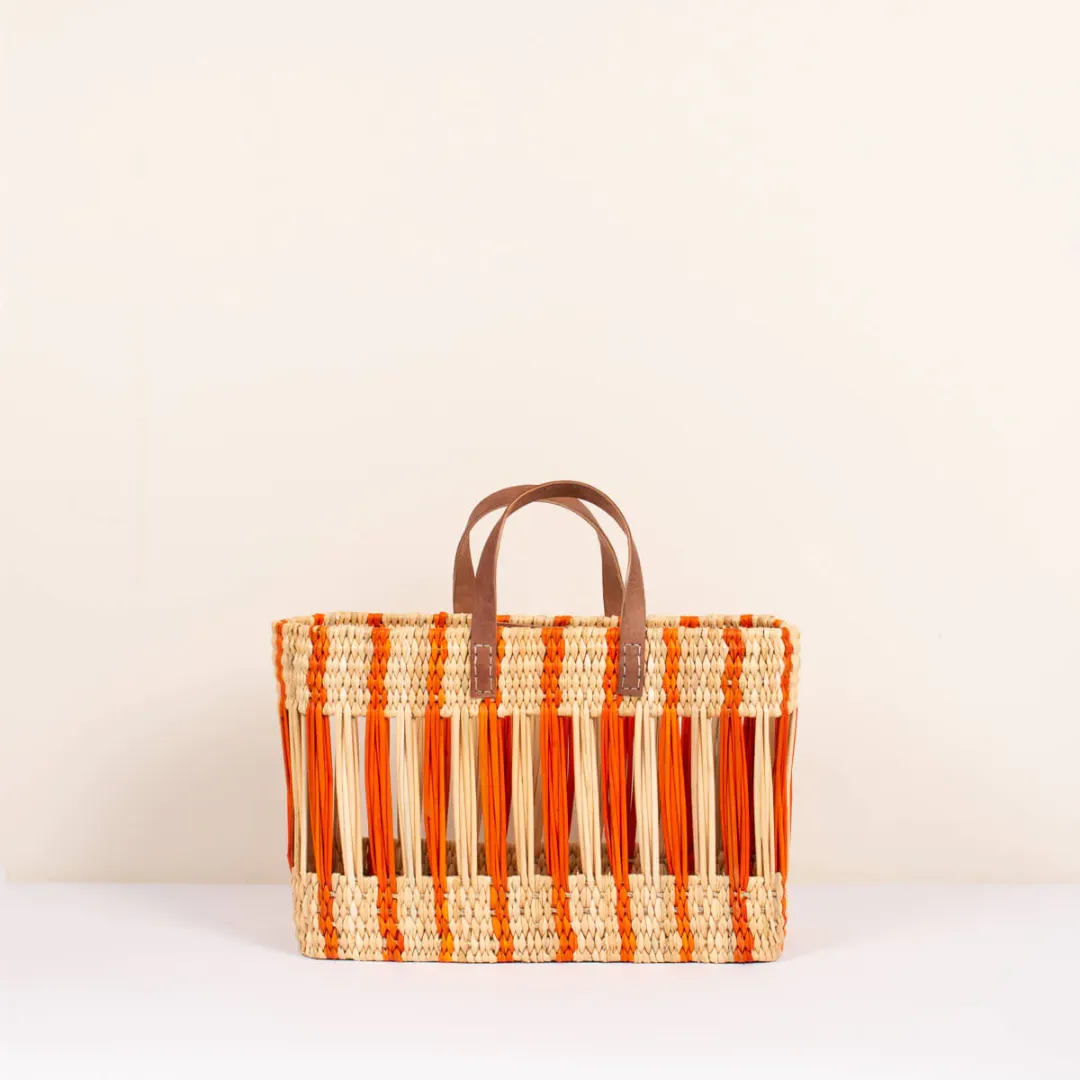 Orange Stripe Decorative Reed Storage Basket