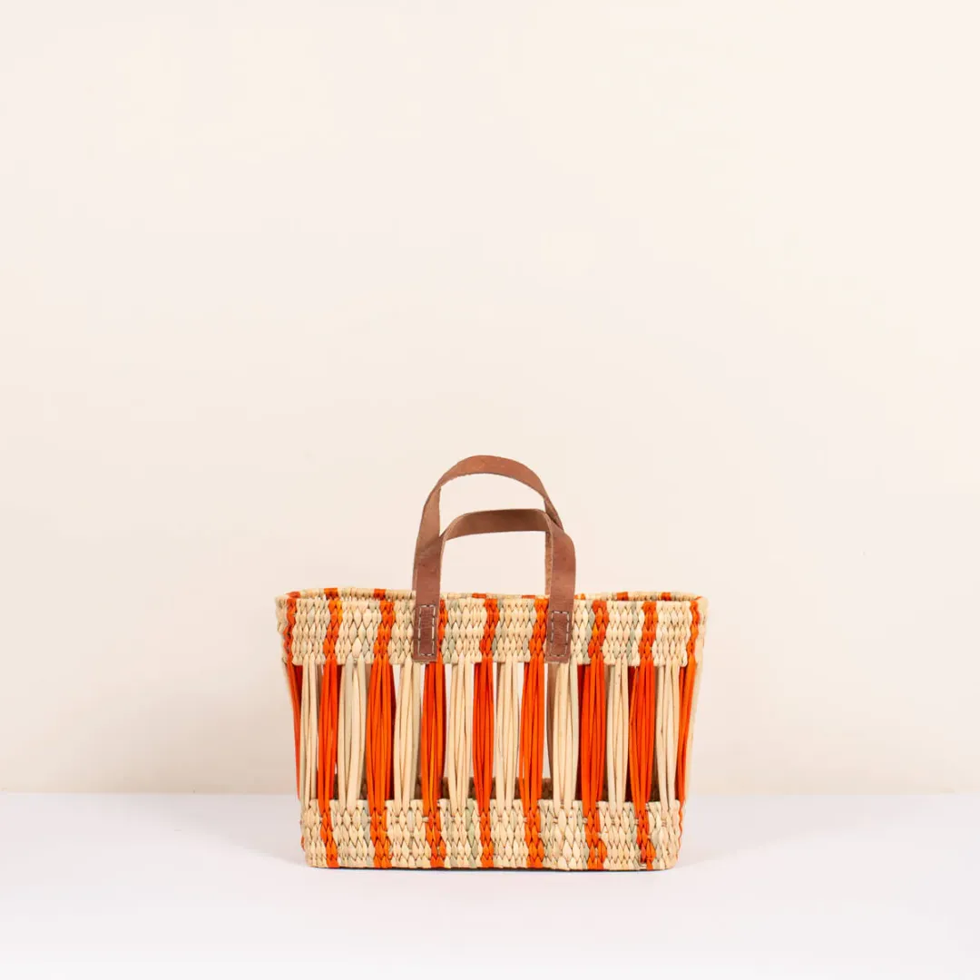 Orange Stripe Decorative Reed Storage Basket