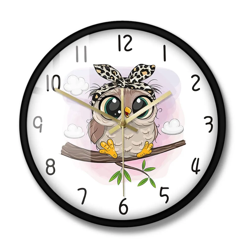 Owl Wall Clock - Digital Art Print for Kids Living Room Decor