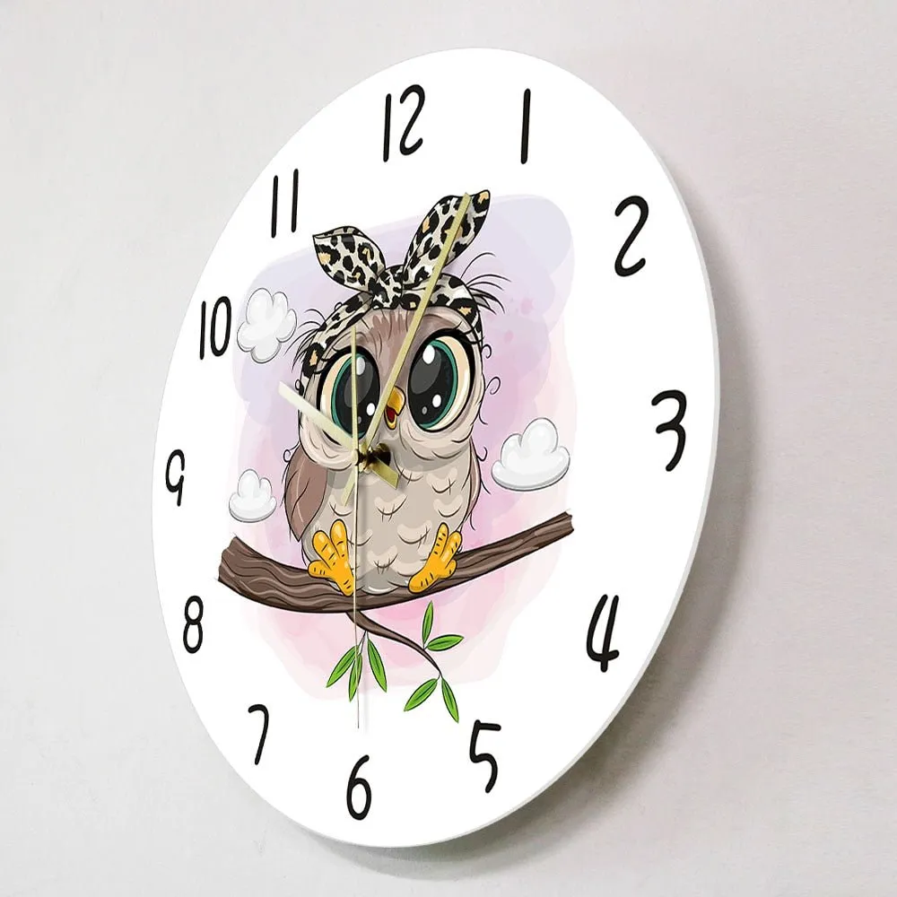 Owl Wall Clock - Digital Art Print for Kids Living Room Decor