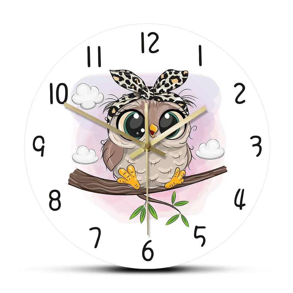 Owl Wall Clock - Digital Art Print for Kids Living Room Decor