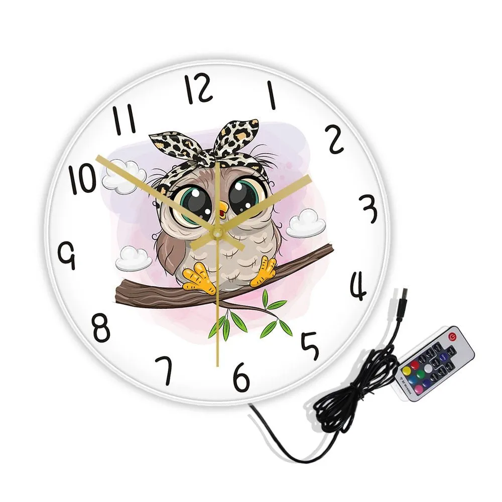 Owl Wall Clock - Digital Art Print for Kids Living Room Decor