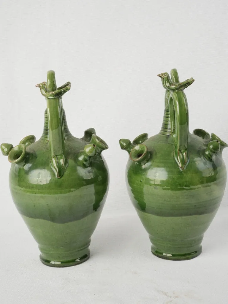 Pair of Early 20th Century Spanish Green Glazed Decorative Jug 13½"