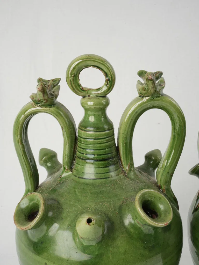 Pair of Early 20th Century Spanish Green Glazed Decorative Jug 13½"