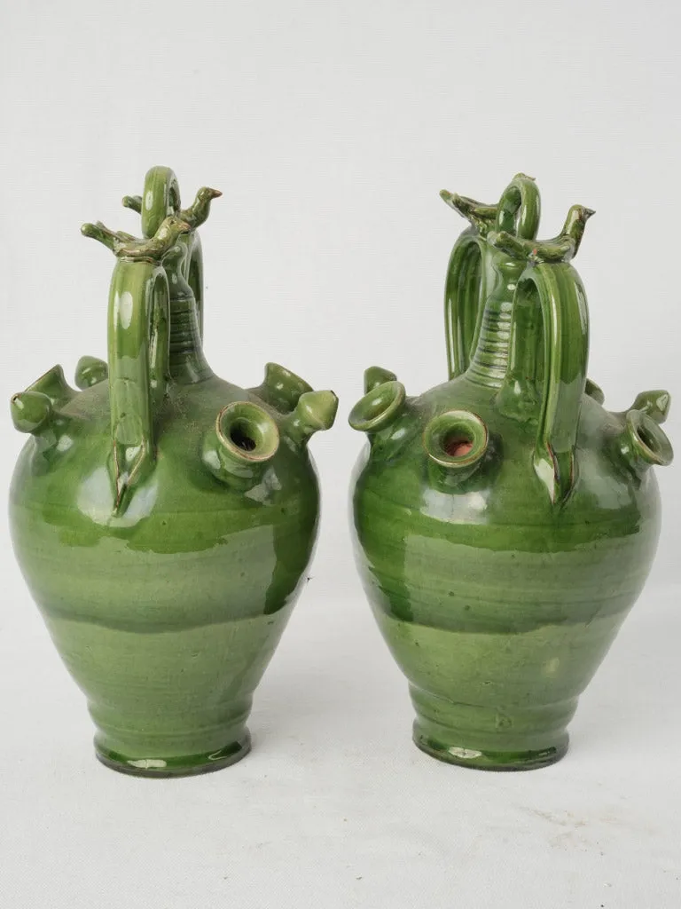 Pair of Early 20th Century Spanish Green Glazed Decorative Jug 13½"