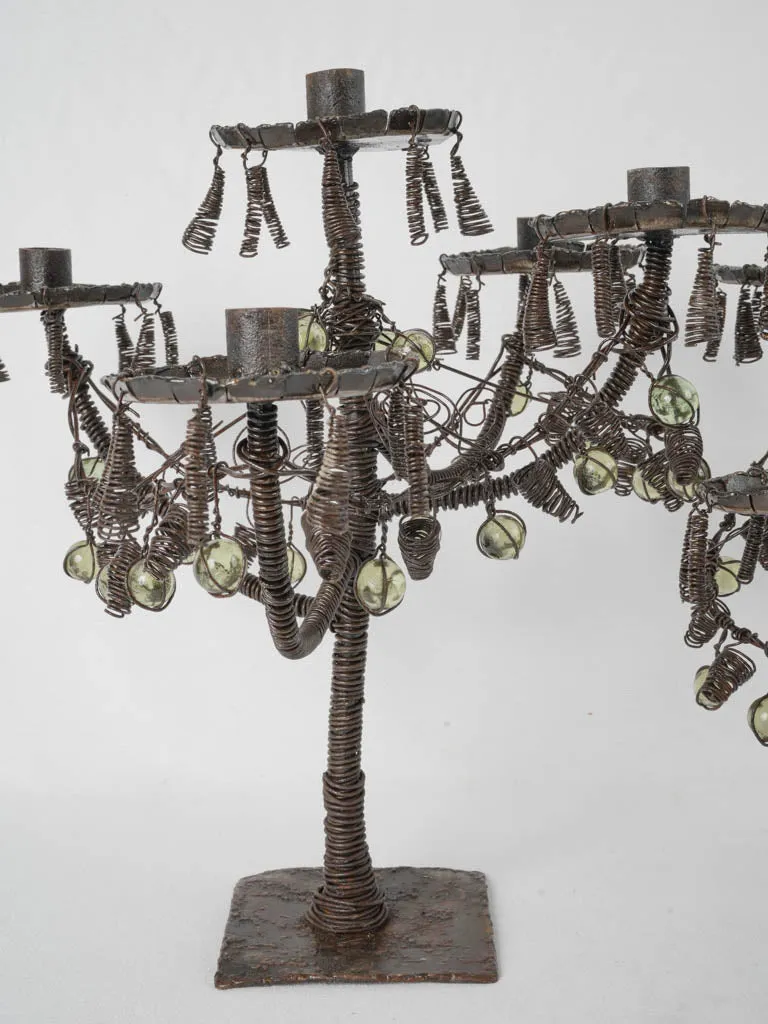 Pair of wirework & glass candelabras w/ black patina 17¼"