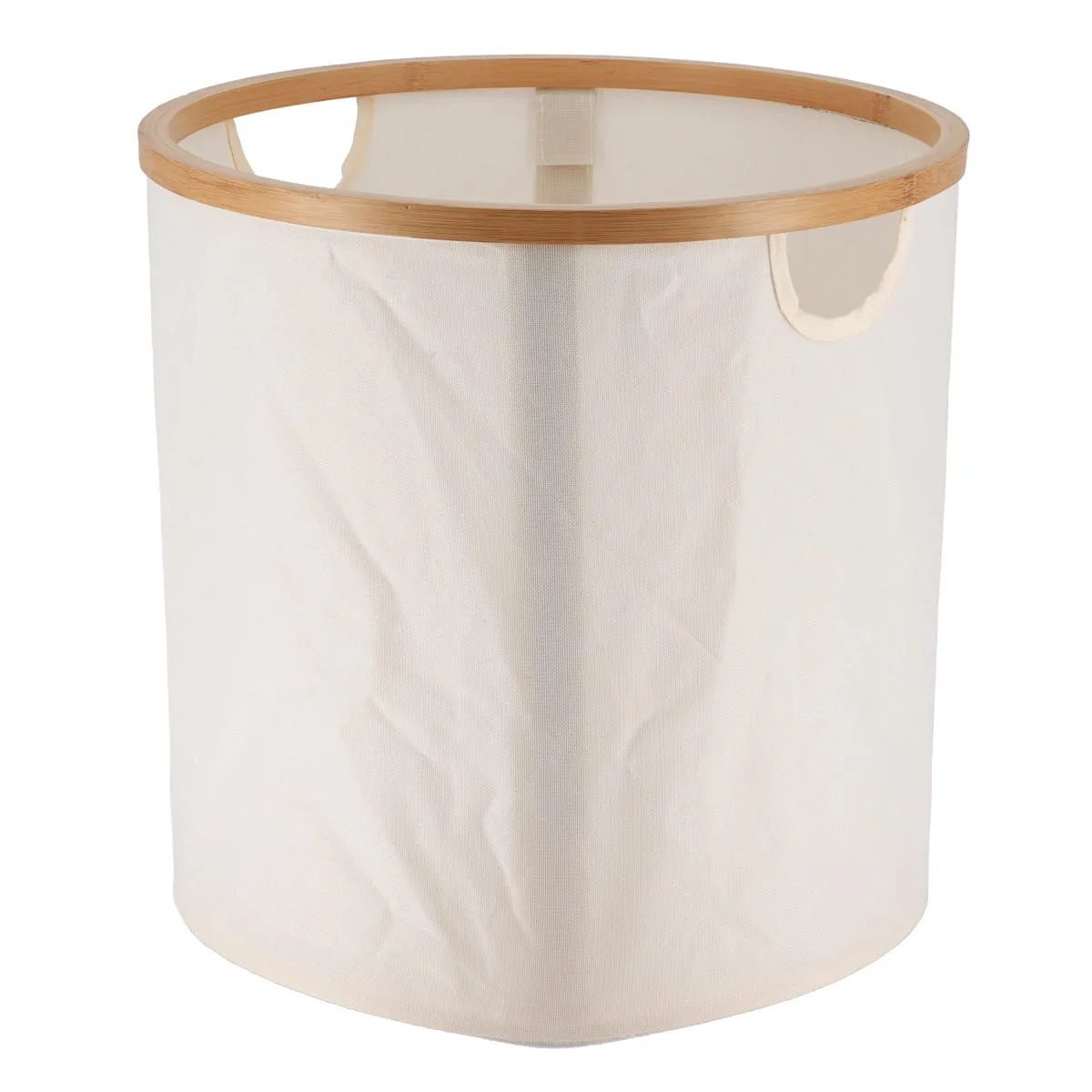 Polyester Foldable Storage Basket With bamboo Frame, Round Shape - Natural/Bamboo