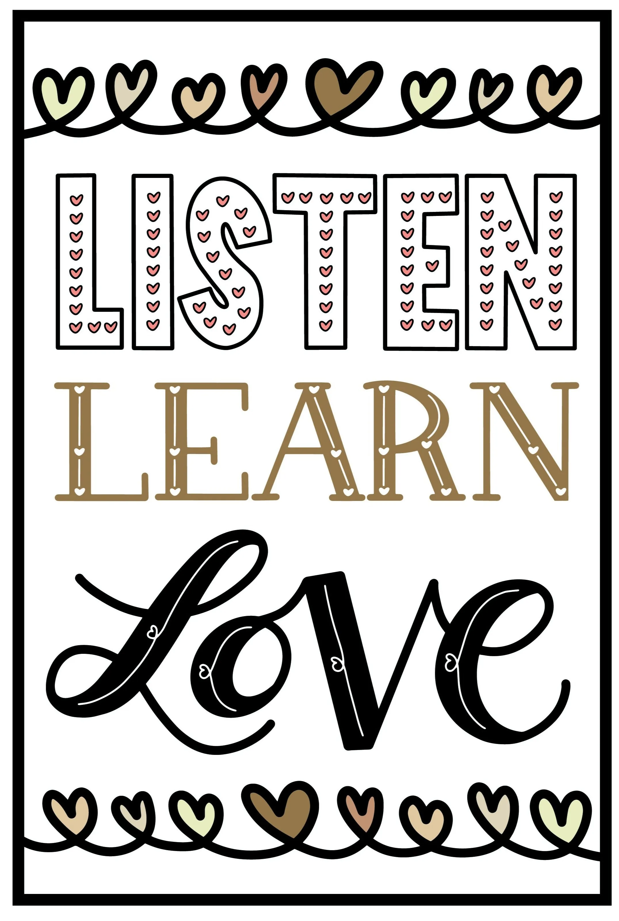 "Listen Learn Love" Poster | Simply Stylish Boho Rainbow | UPRINT | Schoolgirl Style